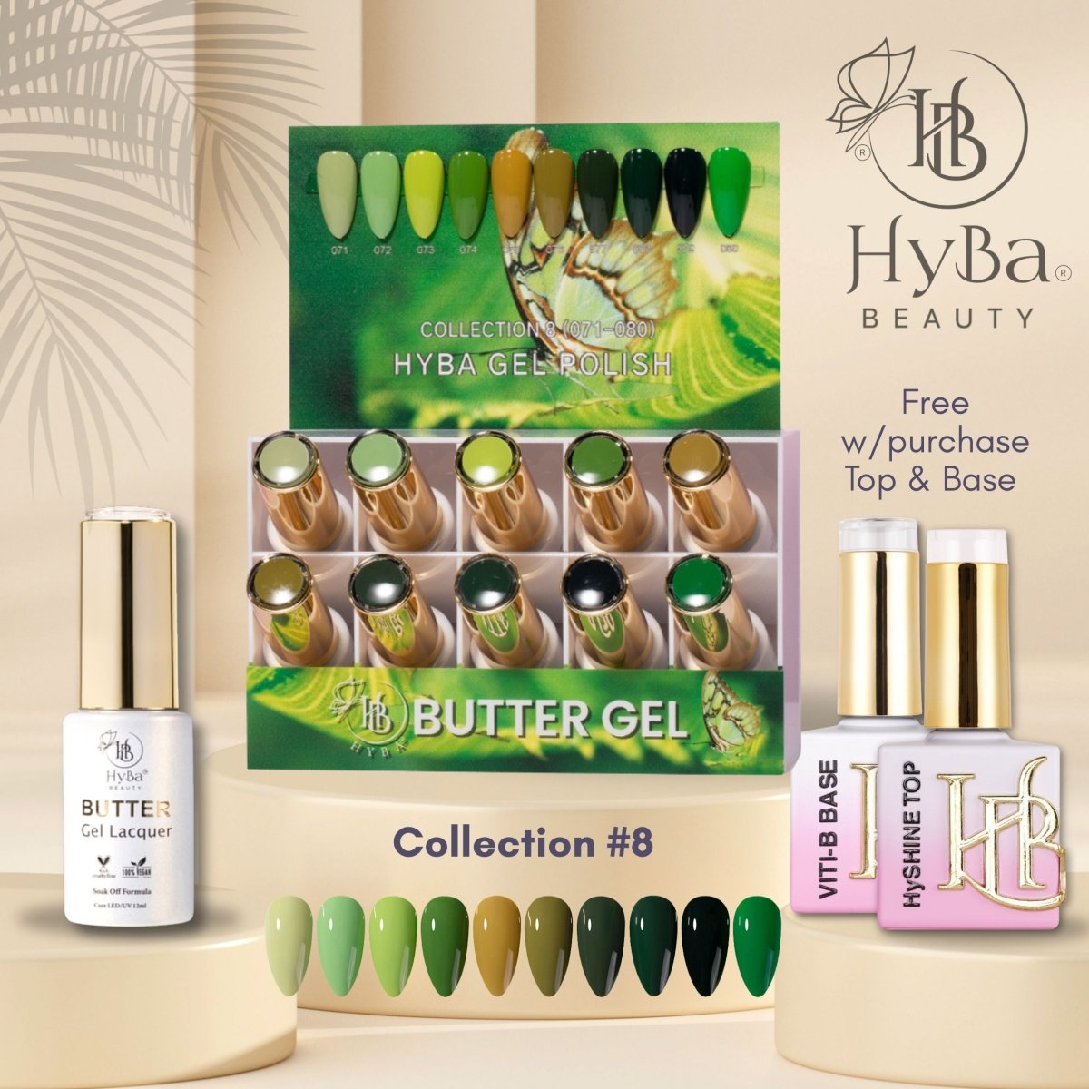 BUTTER Gel Polish SERIES Collection 8 (Colors 071 - 080) - Free Top & Base - HYBA BEAUTY